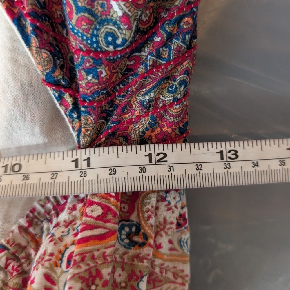 Haute Hippie Paisley Floral Maxi Dress 10 Red Blue Boho Tie Back Cottage Prairie - Picture 10 of 14